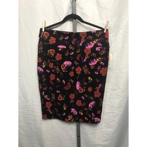 LuLaRoe Cassie Pencil Skirt XL Black Pink Floral Butterfly Print Stretch New